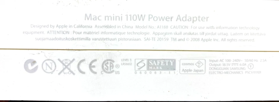 APPLE A1188 MAC MINI ALIMENTATORE ORIGINALE / BIANCO - Immagine 3 di 3
