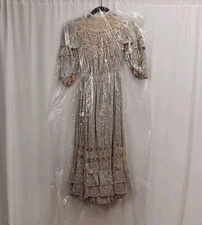 EARLY EDWARDIAN FLORAL PRINT BLONDE WOOL DRESS W SNOW WHITE SILK DE CHINE