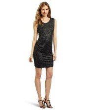 Vince Camuto Women's Black Sleeveless Scoop Neck Glitter Sheath Dress Size M