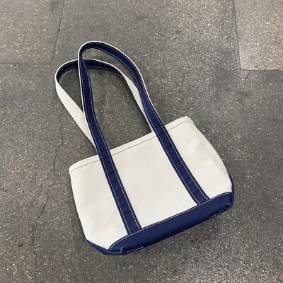 Vintage LL Bean Boat And Tote Canvas Small Navy Blue White Vintage LL Bean Boat And Tote Canvas Small Navy Blue White