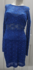 Vintage Mystic Blue Crochet Lace Boatneck Bodycon Cocktail Dress Womens Size M