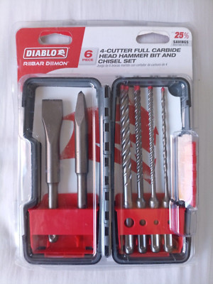  NEW  Diablo DMAPL9930-S6 6PC 4-Cutter Carbide Head Hammer Bit & Chisel Set