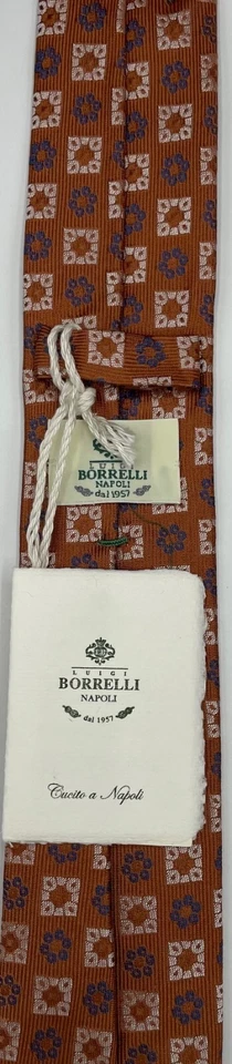 Corbata 100 % seda LUIGI BORRELLI Napoli para hombre ~ naranja ~ floral ~ ¡Hecha en Italia! Foto 4 de 4