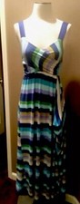 Annianna S/M Striped Wrap Bodice Jersey Maxi Dress W