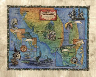 88 South Florida Endless Summer Vintage historic antique map poster print