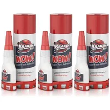 Kraken Bond WOW Super Fast CA Glue + Activator 3 Pack (1.76oz + 6.76oz)