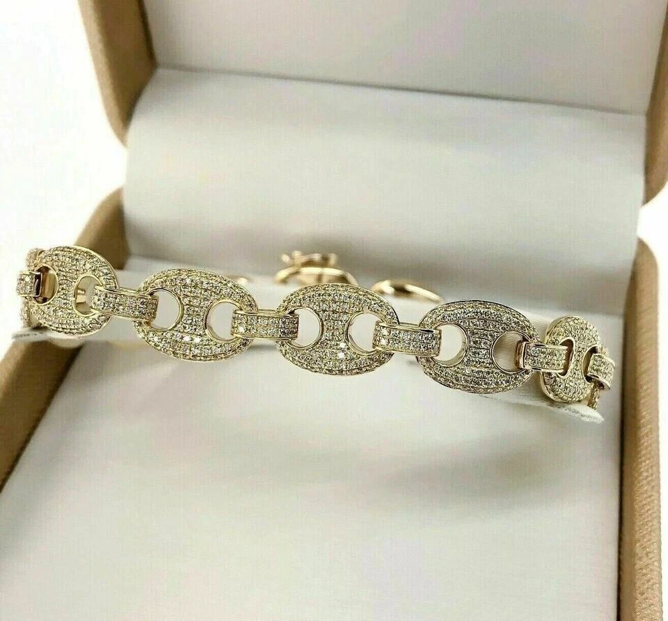 Brazalete para hombre 8 quilates corte redondo creado en laboratorio diamante acabado oro amarillo 14K Foto 2 de 4