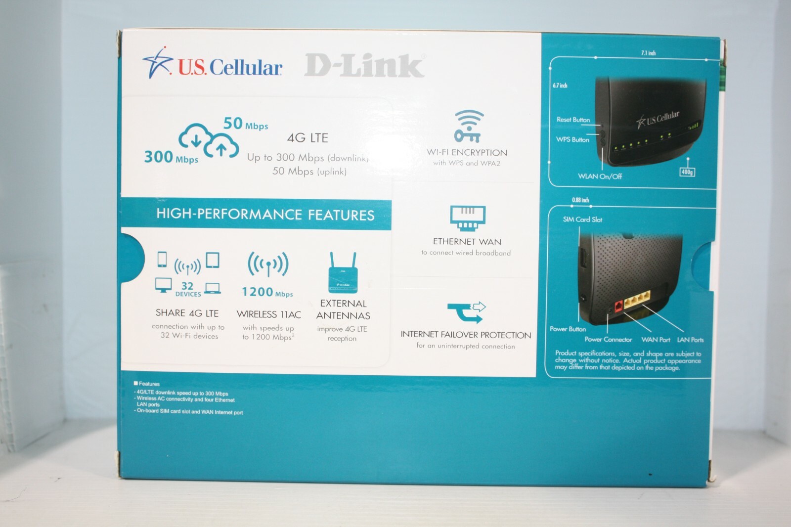DLink DWR961 US Cellular 4G LTE Wireless Router AC1200, in Original