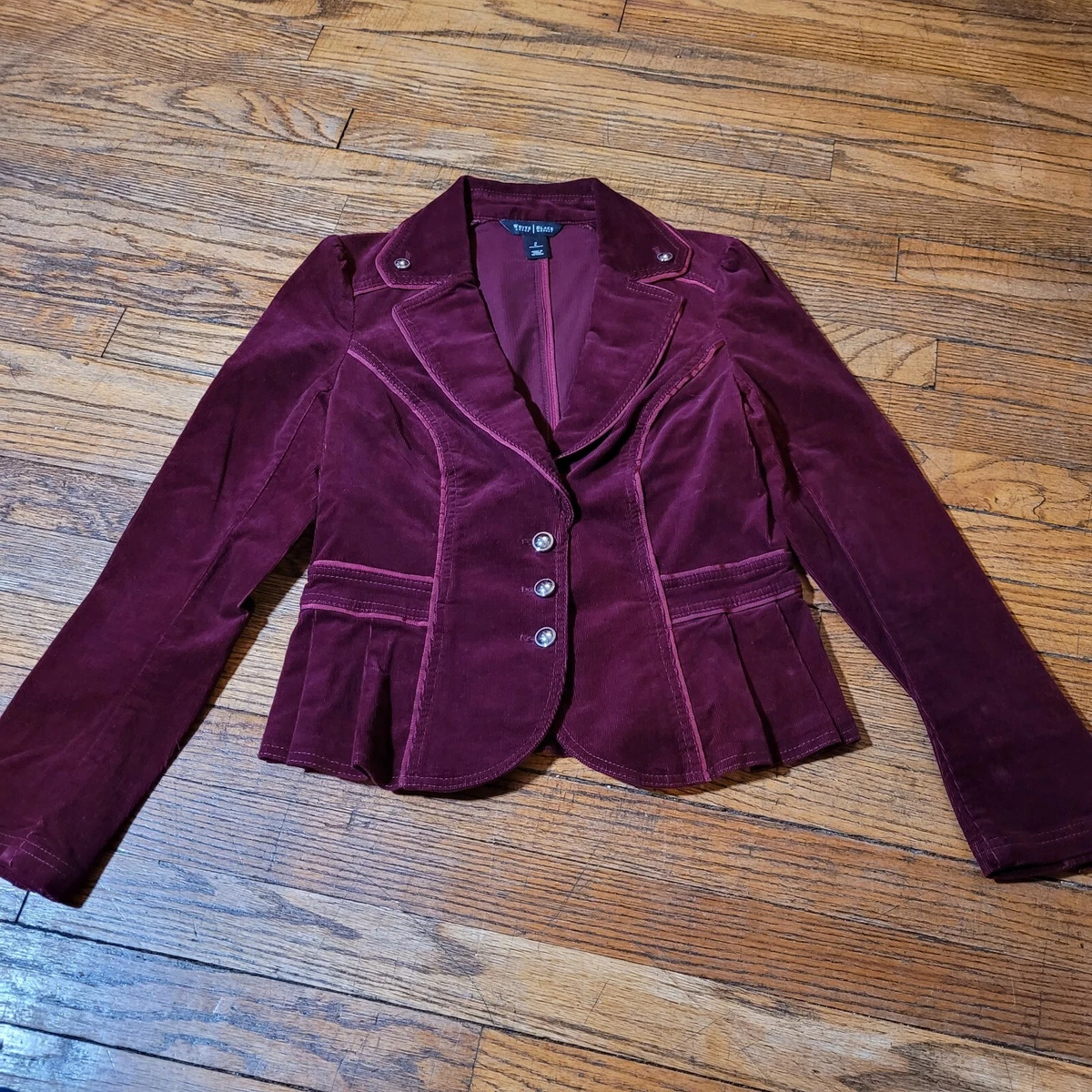 White House Black Market Womens Velvet Burgundy Jacket Size 2