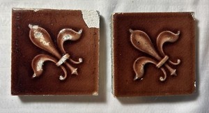 Lot Of 2 Old Bridge Fleur-De-Lis Majolica Tile 3x3, Signed
