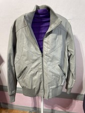 C Magic Womens 1x Gray Pleather Jacket Zip Bomber Faux Leather Sweater Cuff Euc