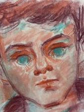 Vintage Pastel On Paper, 20TH Signed Matilda Ulmu 1969 Portrait Child Judaica