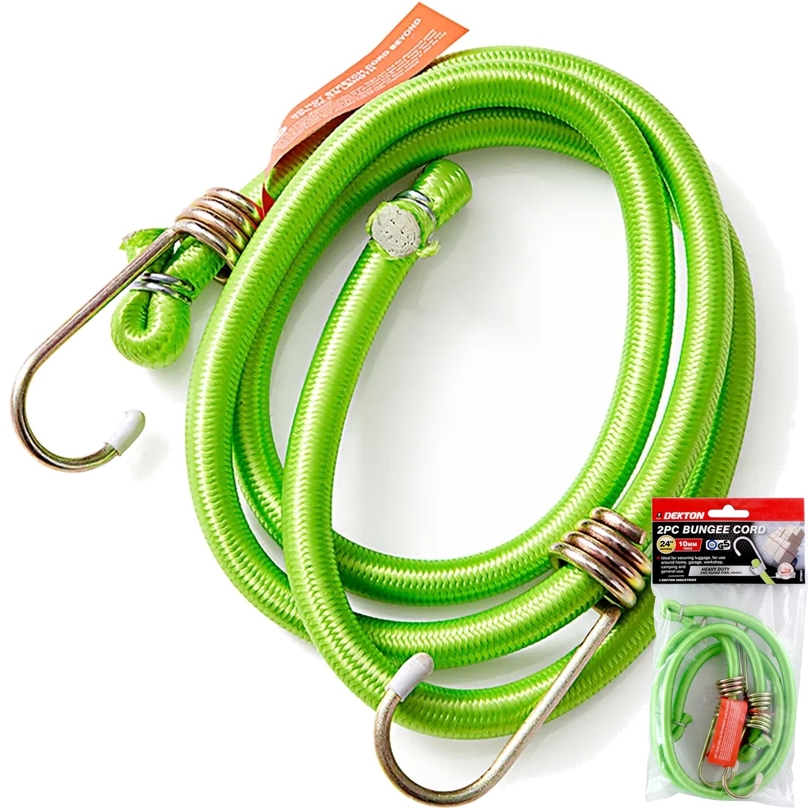 Dekton 10mm Elastic Stretch Bungee Cords Hooks Cables Tie Down Rope 2pc 24""