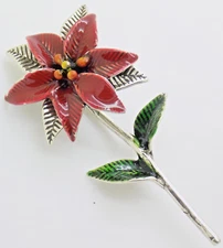 Vintage Italian Handmade Genuine Silver Poinsettia Flower Christmas Decoration