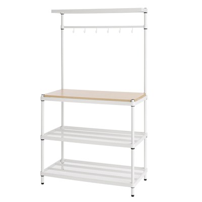 Design Ideas MeshWorks Metal Storage Utility Wood Top Shelving Unit Rack, White