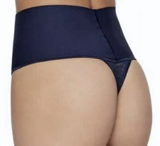 MAIDENFORM Cool Comfort Tame Your Tummy Navy Lace Shape Thong Panty S M L XL 2XL