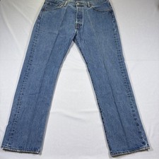 Levis 501 Original Fit Jeans Mens 34x30 Medium Wash Blue Button Fly Straight Leg