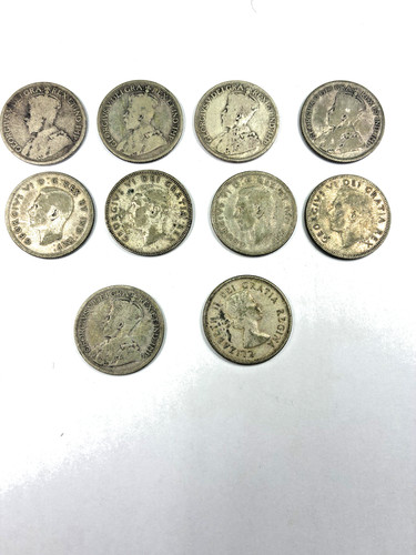 Old Canada Silver Quarter Lot 10 Coins 1918-1958 -80% Silver