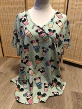 Scrubs Scrub Top Disney Cartoon Mickey and Minnie Mouse Ice Cream Bars Cones 2XL