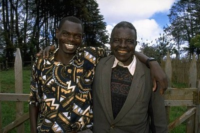 long distance runner Daniel Komen of Kenya with his father trainin- Old Photo