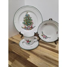 International China Company Tradition Stoneware Christmas Tree Mug Plate Bowl