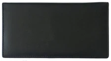 Black RFID Leather Checkbook Cover With Credit Card Slots and Pen Holder