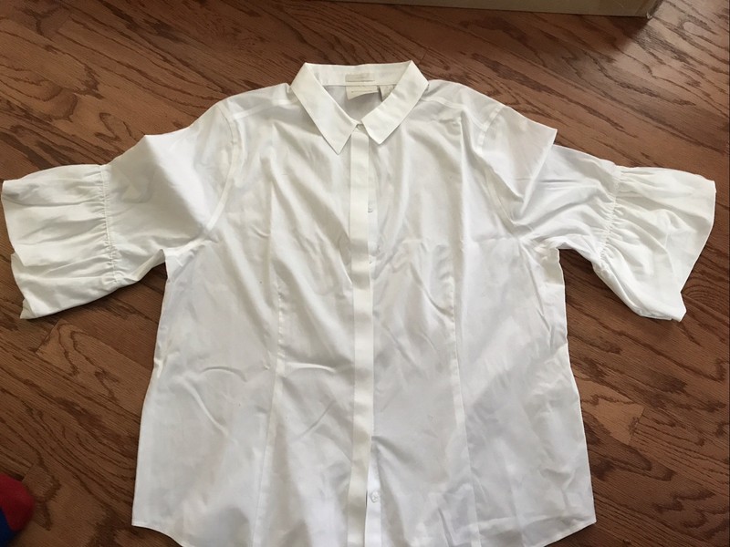 Chicos White No Iron 3/4 Sleeve Button Up Blouse Size 3