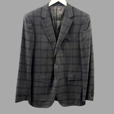 LANVIN Grey Wool Windowpane Check Blazer Jacket Sz IT 52R Sport Coat