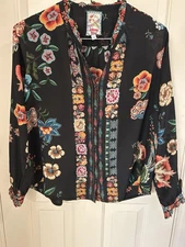 Johnny Was Silk Floral Print Blouse Size Small EUC