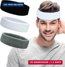Sweatbands Sports Headbands for Men  Women - 3 Pack Moisture Wicking Cotton Hea