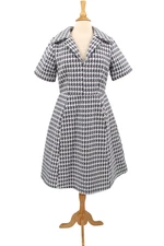 JessaKae Nancy Dress Large midi gray white houndstooth Iconic Elegant Preppy