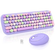 Wireless Keyboard and Mouse Combo, 2.4GHz Wireless Retro Keyboard and Mouse f...