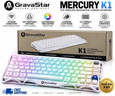 GravaStar Mercury K1 75% Wireless Mechanical Gaming Keyboard RGB White NEW