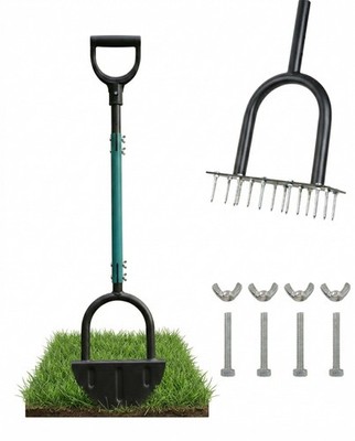 Manual Edger Lawn Tool and Aerator Set, 2-in-1 Heavy Duty Half Moon Edger & S...