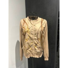 LRL Silk & cashmere cardigan with signature equestrian print front panel -Size L