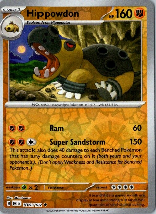 Hippowdon Reverse Holo - 106/182 - SV10: Destined Rivals - Uncommon - NM