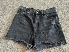 BDG Women's Girlfriend High Rise Black Denim Shorts Distressing Size 27