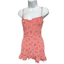 Reformation Pink Floral Smocked Mini Dress Spaghetti Strap Ruffle Size 8