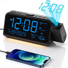 Projection Alarm Clock for Bedroom, Alarm Clock with 350° Rotatable Projector, 5