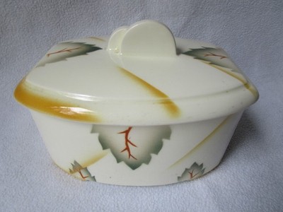 Max Roesler alte schöne Art Deco Deckeldose Bonbonniere Spritzdekor 15x12x10cm