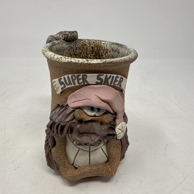 Ugly Funny Face Studio Art Pottery Mug Cup Unique 3D Super Skier Gag Gift