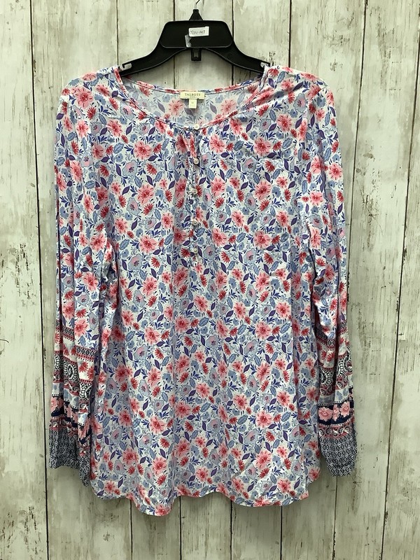 Talbots XL Pink and Blue Floral Print Henley Long Sleeve Top