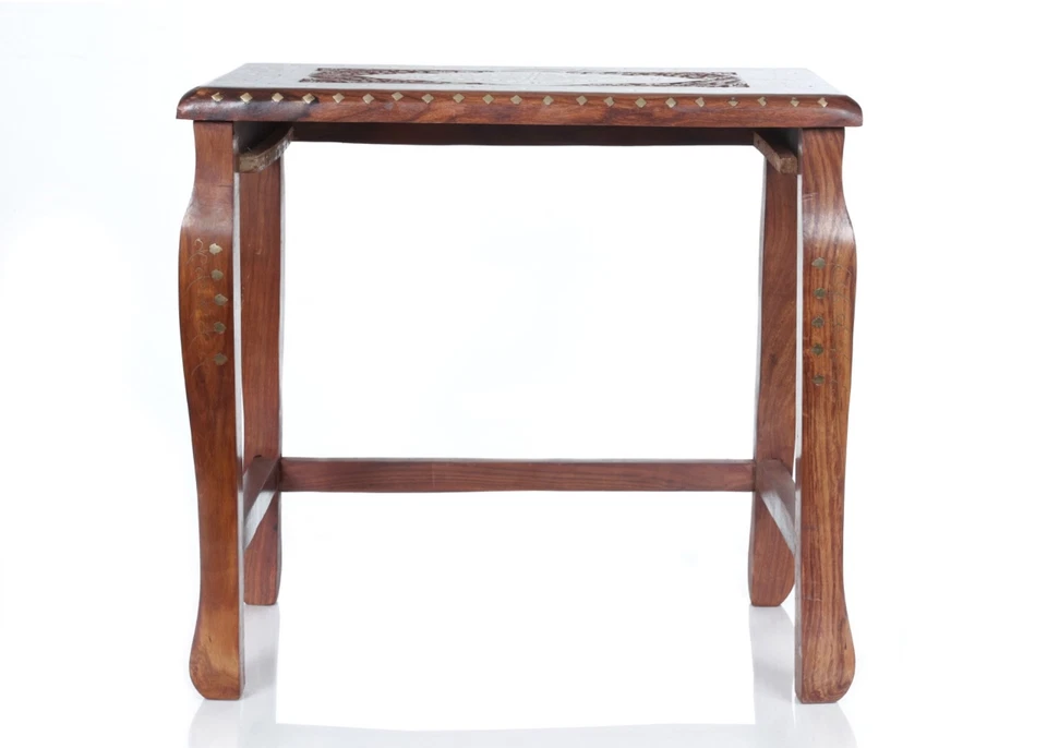 Handcrafted Wooden Nesting Tables Set of 4 with Brass Inlay – Living Room Decor - Image 4 of 4