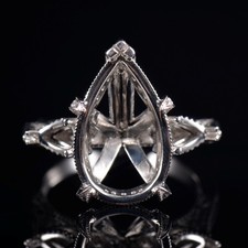 Custom Lab Diamond Pear Cut 16 10mm Semi Mount Women Halo Solitaire Ring 14K WG