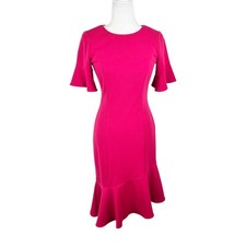 Adrianna Papell Dress Women 0 Pink Short Bell Sleeve Midi Stretch Cocktail Party
