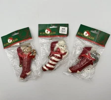 Kurt S. Adler Cats in Stockings Christmas Ornaments Folk Art Set of 3 New