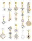 Steel Belly Rings for Women Nave. 14G Belly Button Rings Dangle 316L Stainless