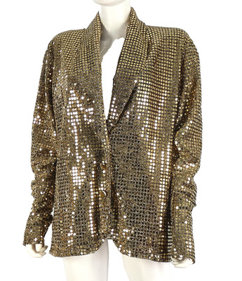 Gold Pailletten Blazer Jacke gefüttert Schulterpolster Statement Abend One Size Annie's