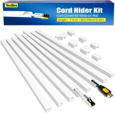 116in Paintable Cord Hider Kit – Cable Raceway for Wall Mount TV, White