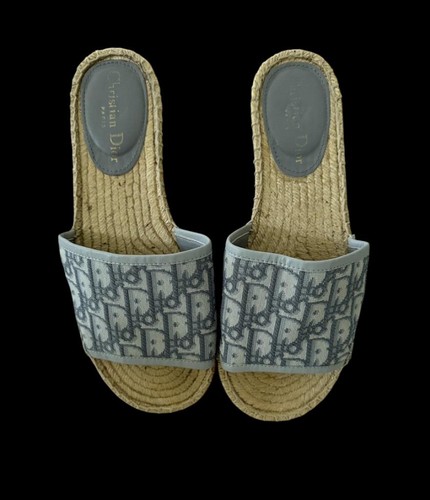 CHRISTIAN DIOR UNISEX GRAY CANVAS SLIDE SANDALS CORDED INSOLES SZ 42 USA 11 - Picture 2 of 11